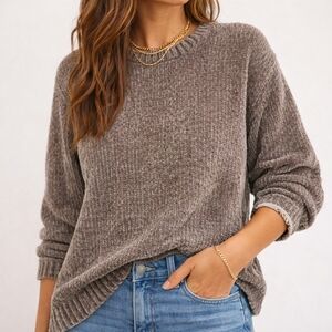 Philosophy Chenille Crewneck Sweater M Gray Soft Cozy Plush Knit